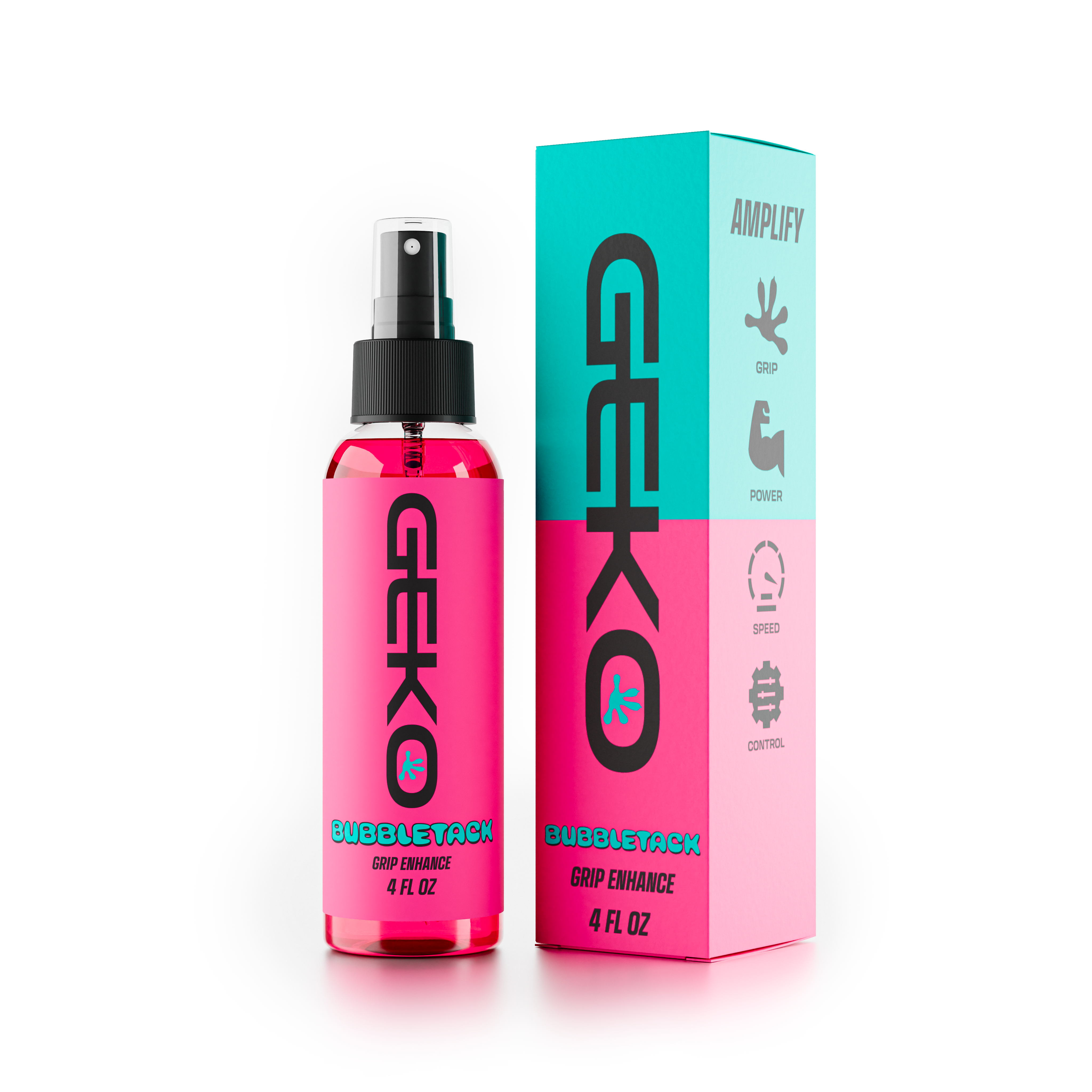Geko bubbletack spray bottle and packaging on a white background