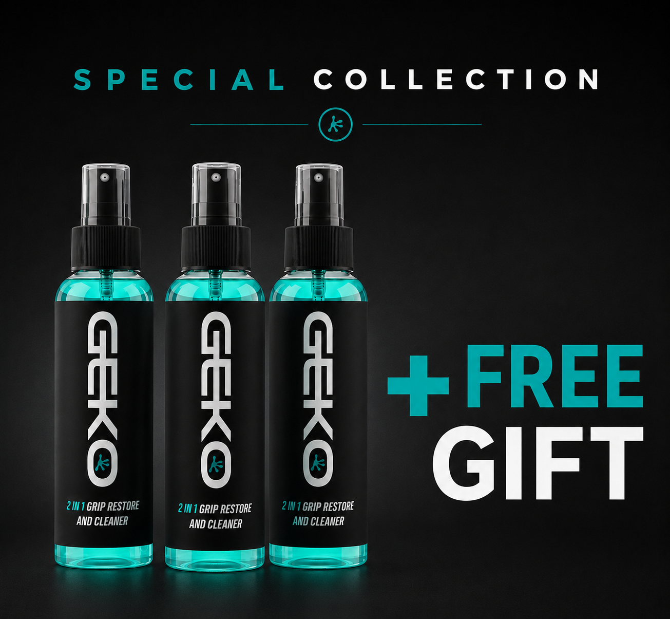 3 bottles of geko with free gift text
